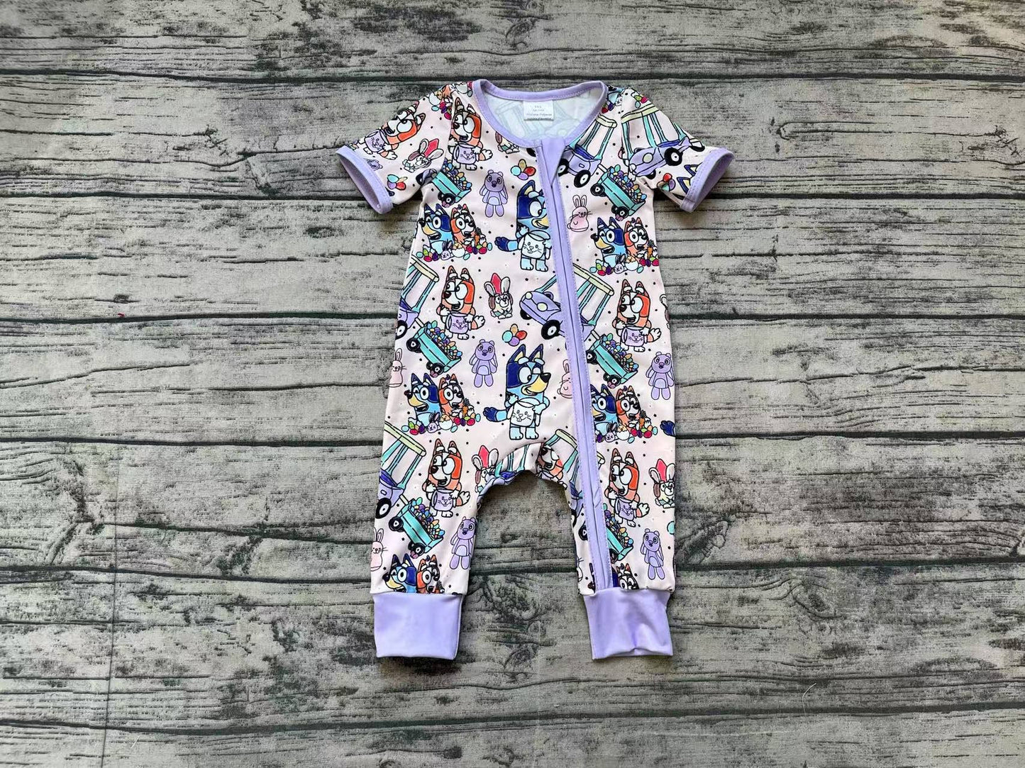 SR2095 Easter Car Purple Zip-Up Short Sleeve Bodysuit