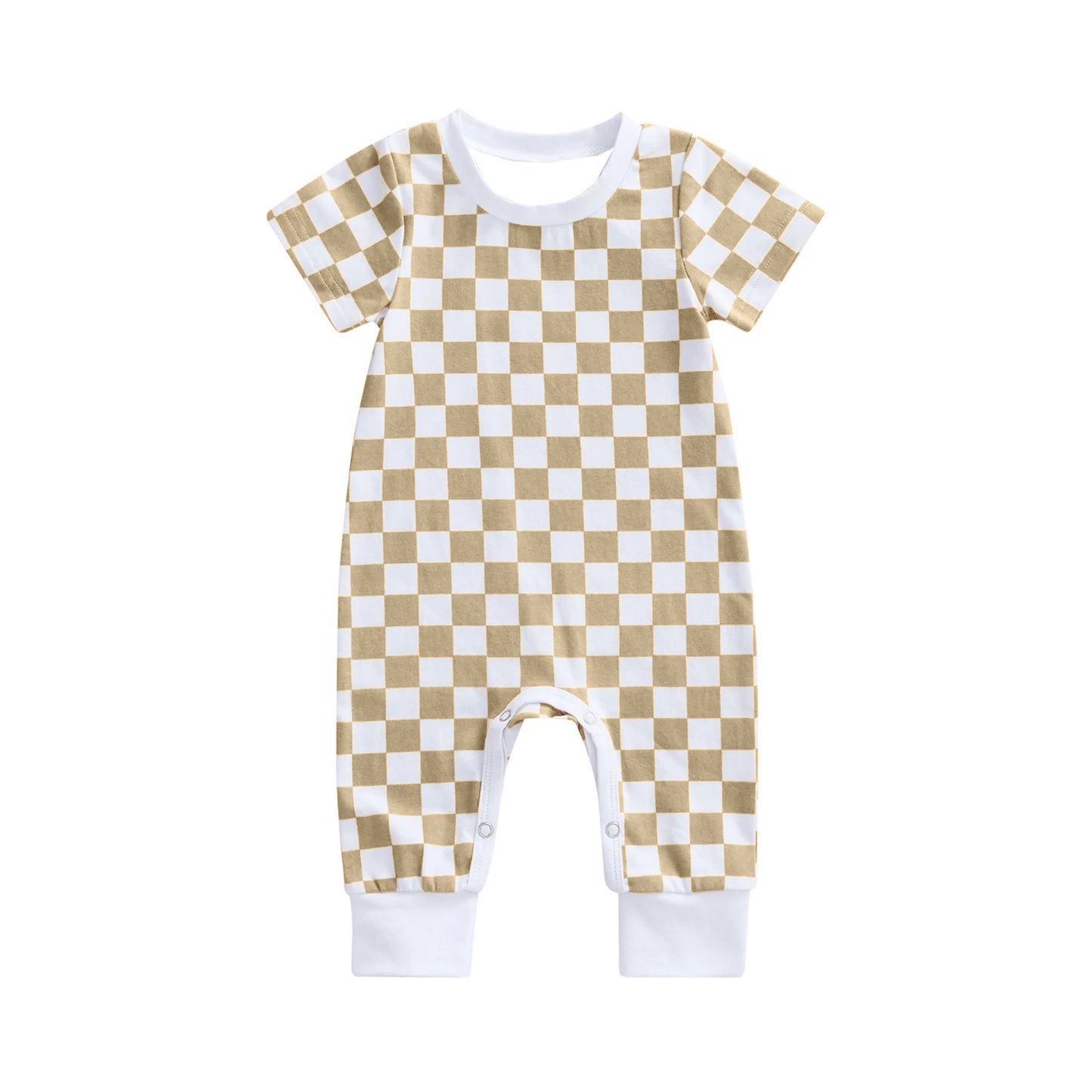 presale SR2101 Brown and White Plaid Short Sleeve Bodysuit 2024 10.22