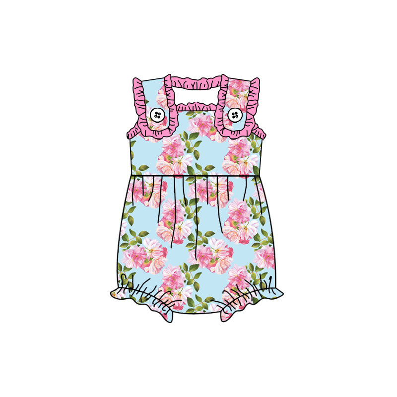 presale SR2103 Blue vest bodysuit with pink lace and flowers and leaves 2024 10.22