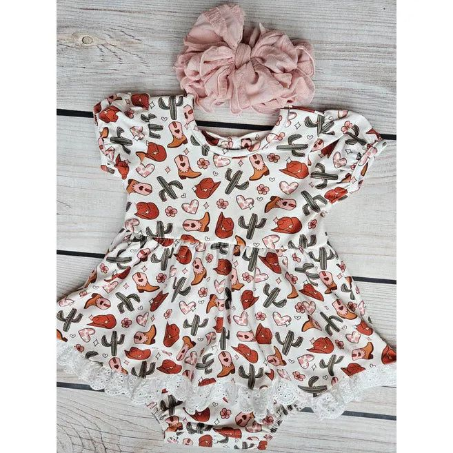 presale SR2126 Cactus cowboy hat boots floral lace short-sleeved jumpsuit 10.25