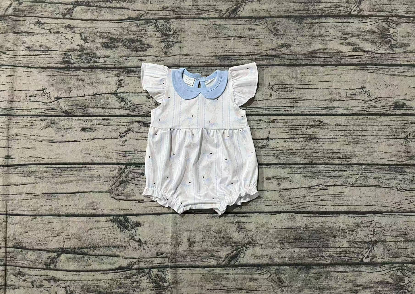 SR2132 Easter bunny bow pattern blue doll collar white vest bodysuit