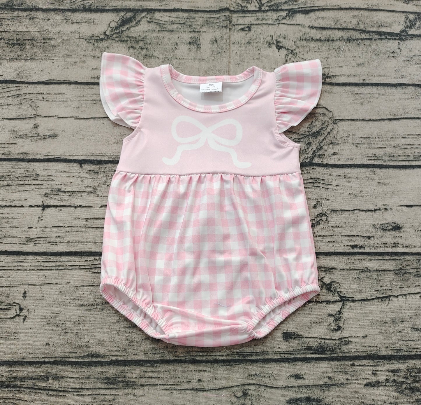 SR2135 Pink plaid vest bodysuit with bow pattern