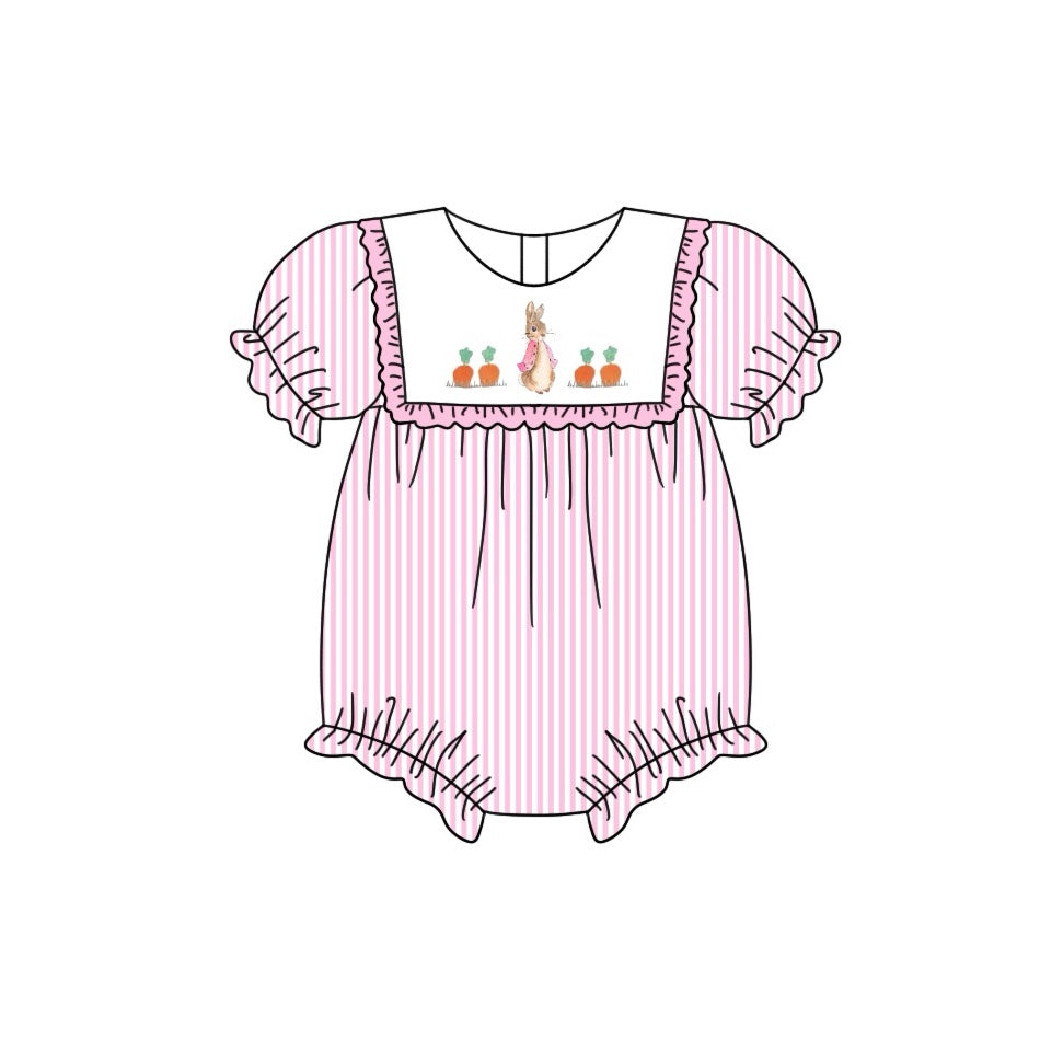 SR2144 Carrot bunny lace pink striped short-sleeved jumpsuit