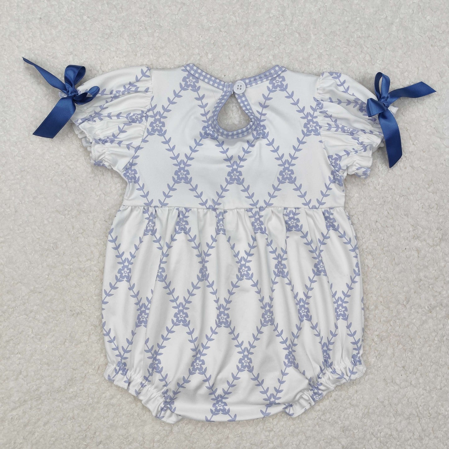 SR2146 Baby Infant Girls Blue Flowers Bows Rompers