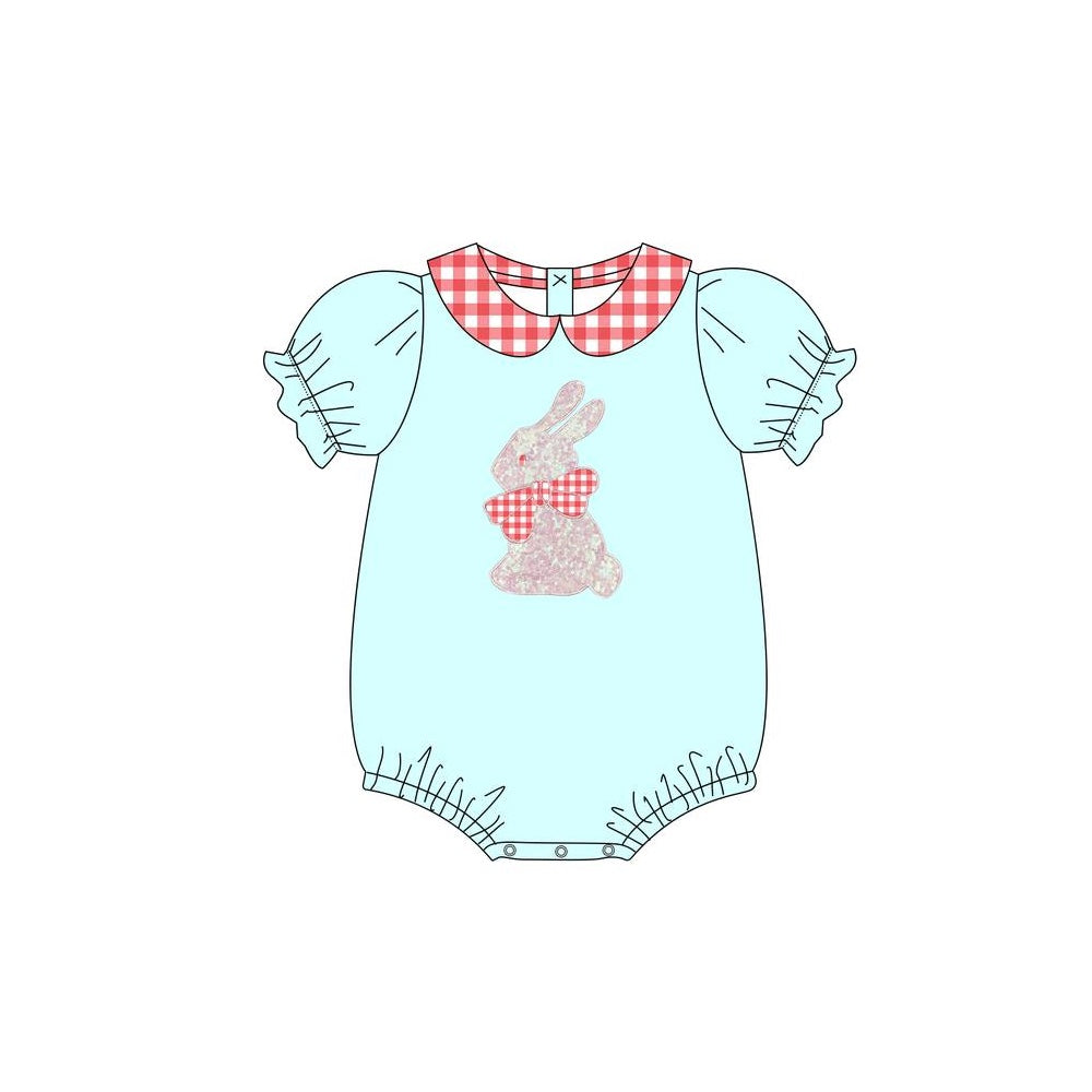presale SR2188 Easter Bunny Red Plaid Doll Collar Blue Short Sleeve Bodysuit 2024 11.6