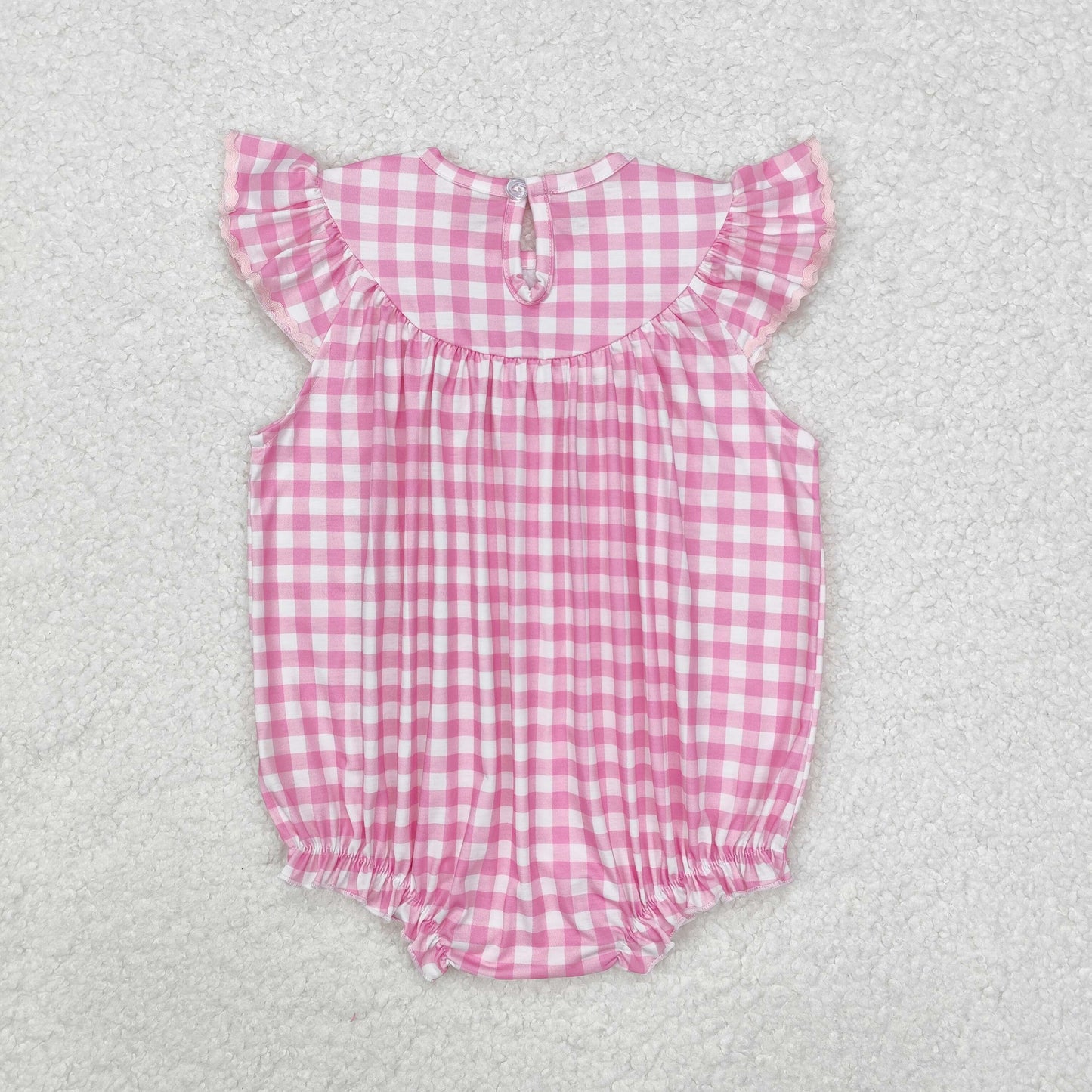 SR2215 Baby Infant Girls Easter Rabbits Checkered Smocked Rompers