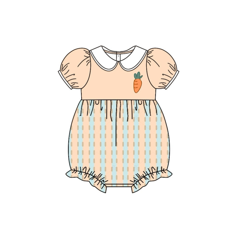 SR2225 Easter Carrot Stripe Doll Collar Short Sleeve Bodysuit