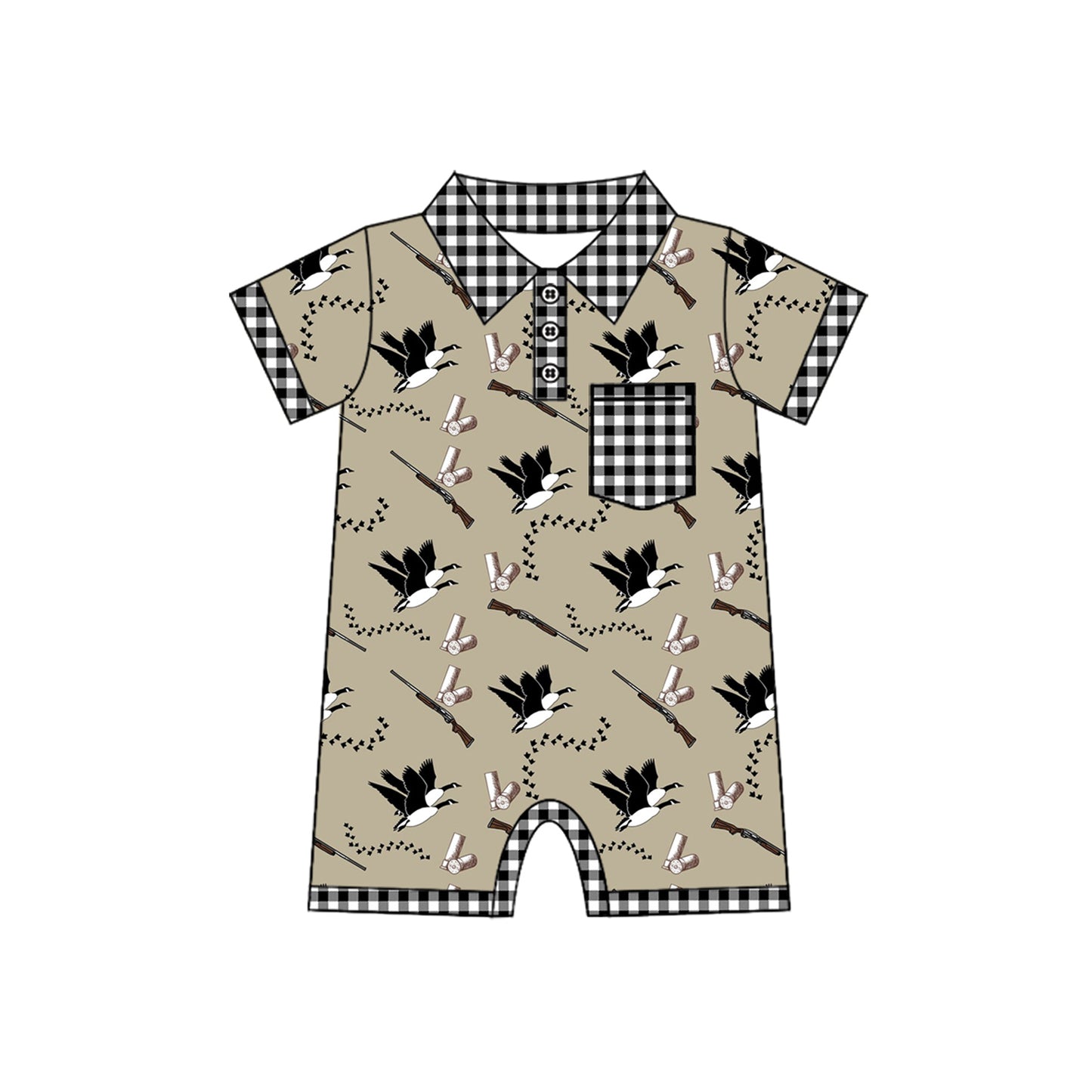 presale SR2259 Black Plaid Pocket Shotgun Duck Short Sleeve Bodysuit 2024 .11.14