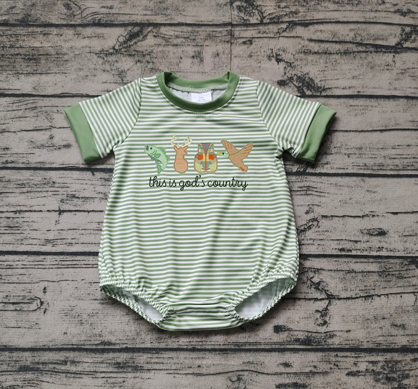 SR2263 god's country fish deer vest duck green striped short-sleeved jumpsuit