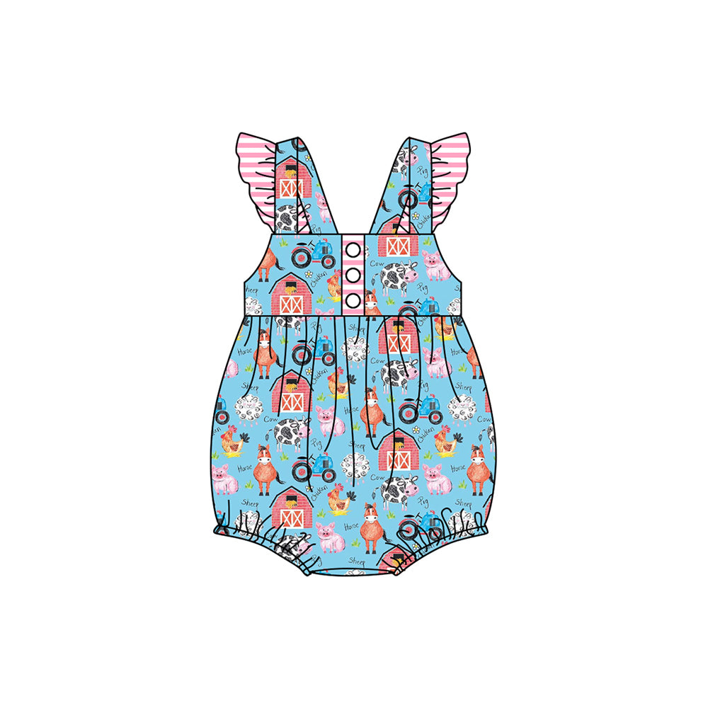 presale SR2283 Farm Animals Red House Pink Stripes Blue Vest Onesie 2024 11.18