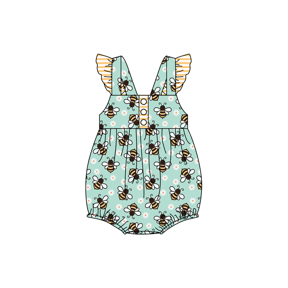 presale SR2285 Flowers, Daisies, Bees, Yellow Stripes, Teal Vest Bodysuit 2024 11.18