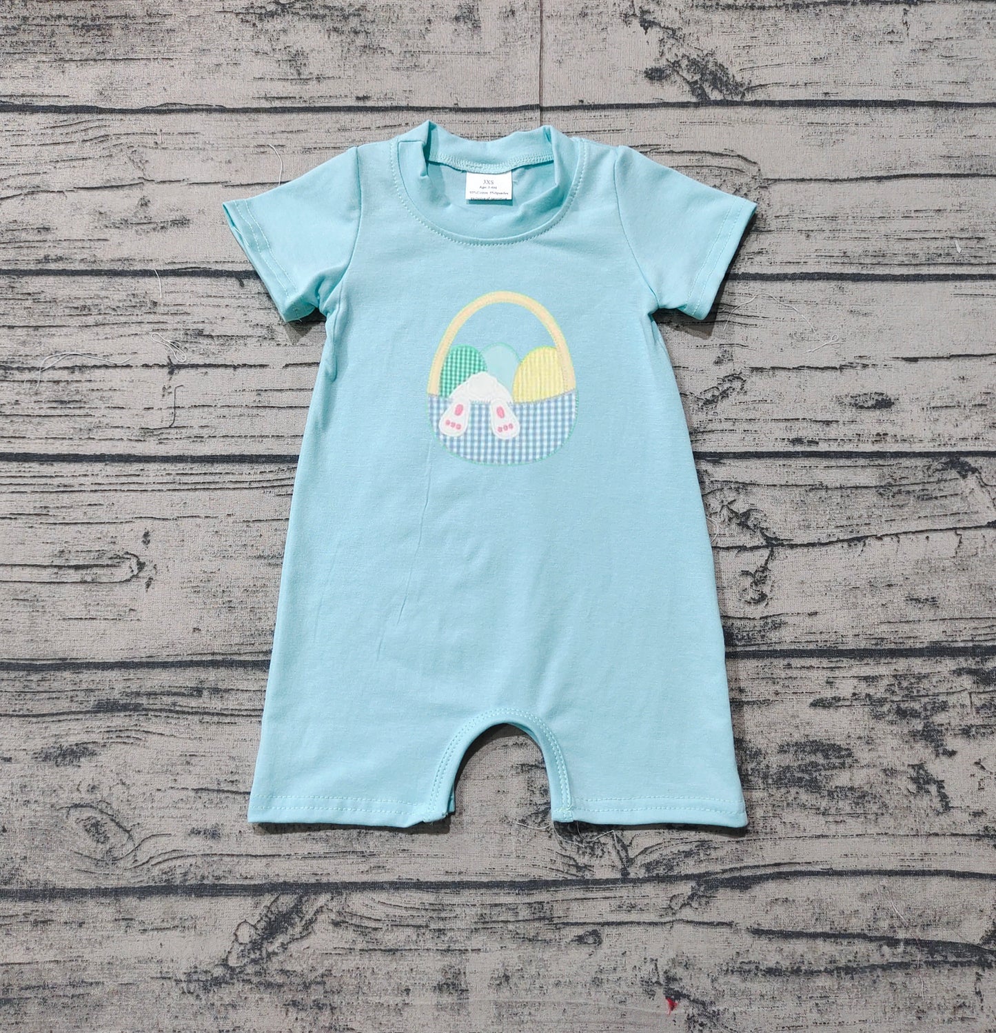 SR2293 Boys Easter Bunny Egg Basket Teal Short Sleeve Onesie