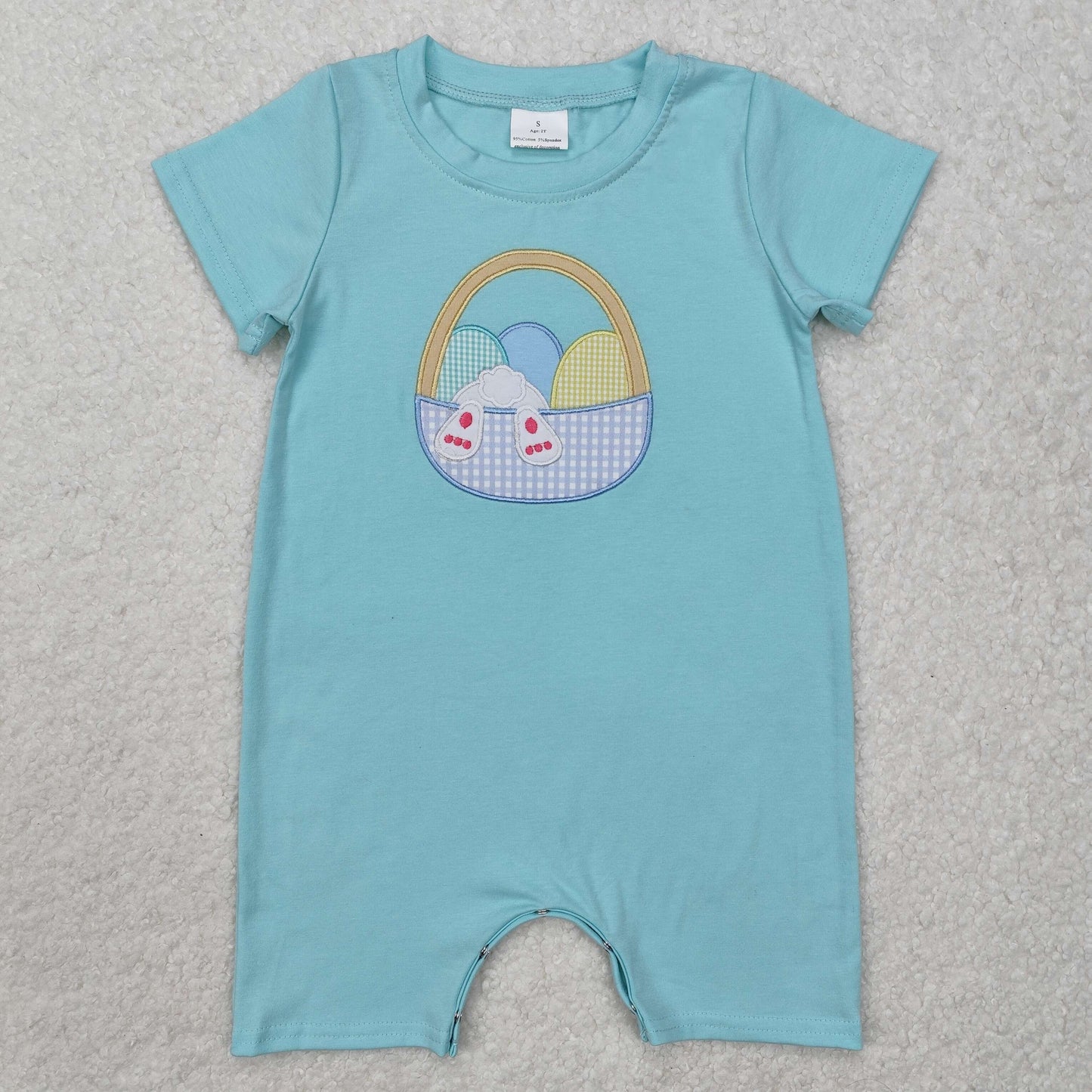 SR2293 Boys Easter Bunny Egg Basket Teal Short Sleeve Onesie