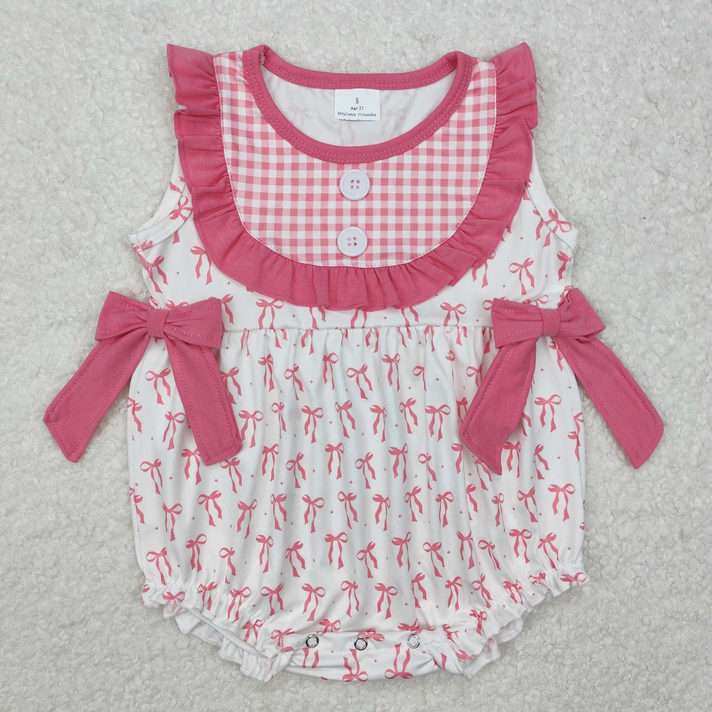 SR2294 Pink Lace Plaid Vest Bodysuit with Bow