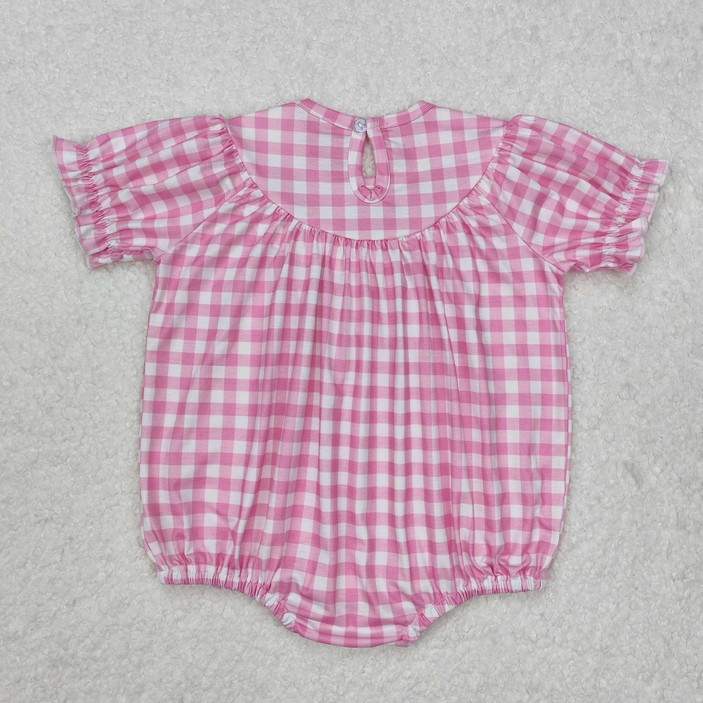 SR2325 Pink plaid short-sleeved bodysuit with bow pattern