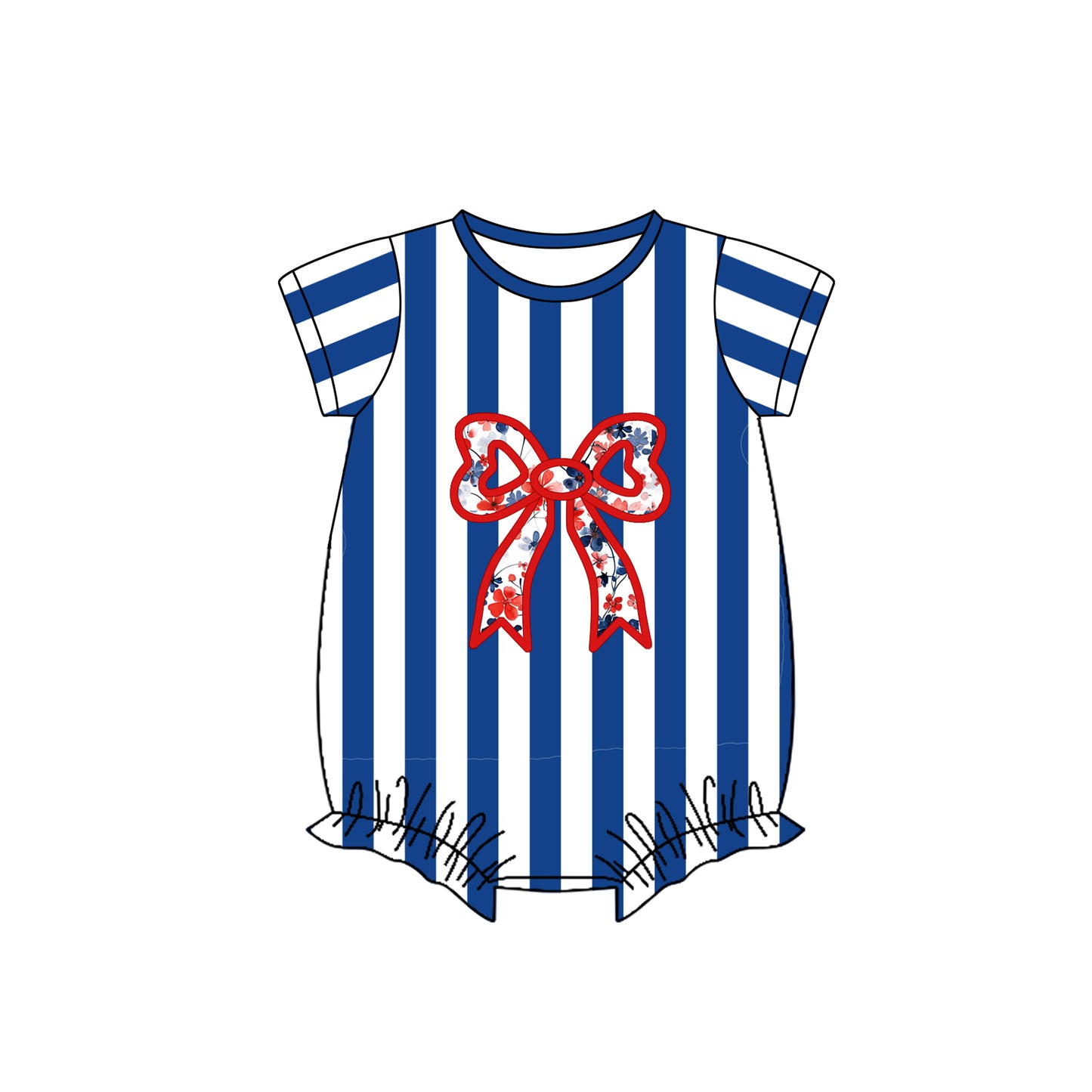 presale SR2333 Floral Bow Blue and White Striped Short Sleeve Bodysuit 2024 11.23