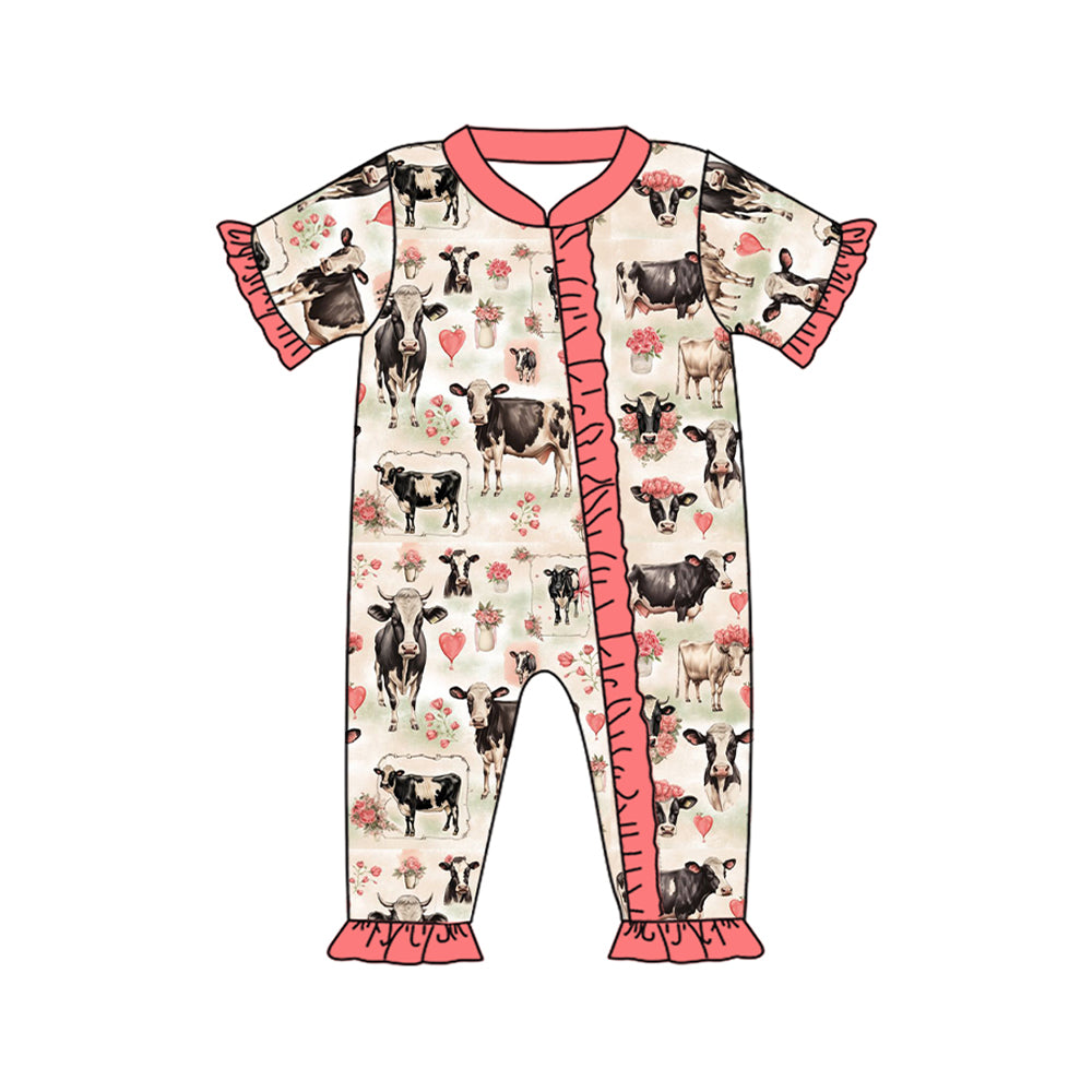 presale SR2345 Heart Flower Cow Lace Zipper Short Sleeve Bodysuit 2024 11.28