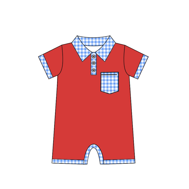 SR2352 National Day Blue Plaid Pocket Red Short Sleeve Bodysuit D 3.21