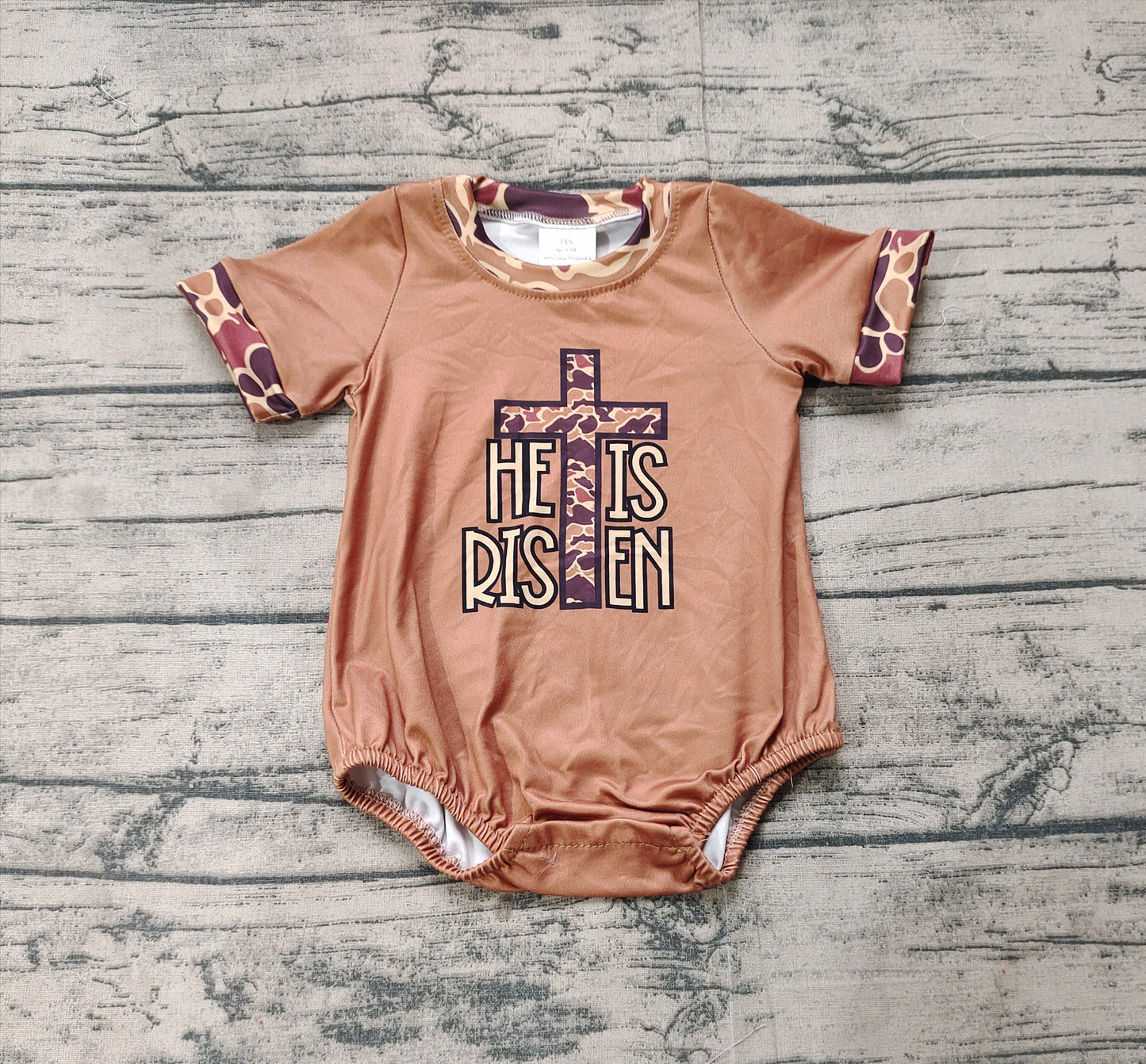 SR2374 Brown short-sleeved bodysuit with camouflage cross