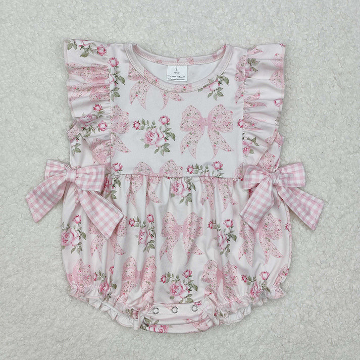 Sibling Baby Girls Pink Flowers Summer Rompers Outfits D 7.22