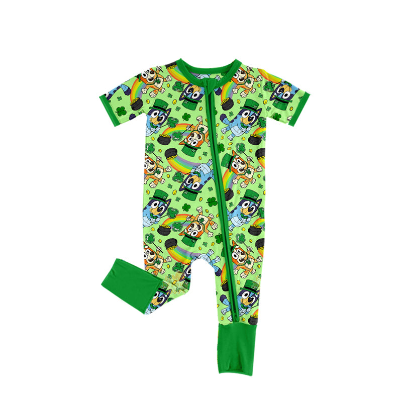 presale SR2396 Clover Rainbow Green Zip-Up Short Sleeve Bodysuit 2024 12.6