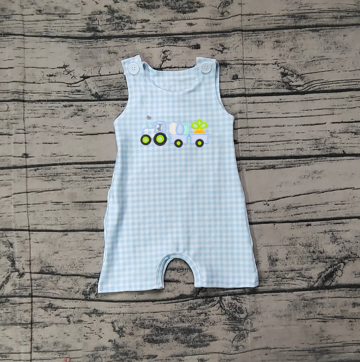 SR2402 Easter Egg Carrot Tractor Blue Plaid Sleeveless Onesie D 3.21