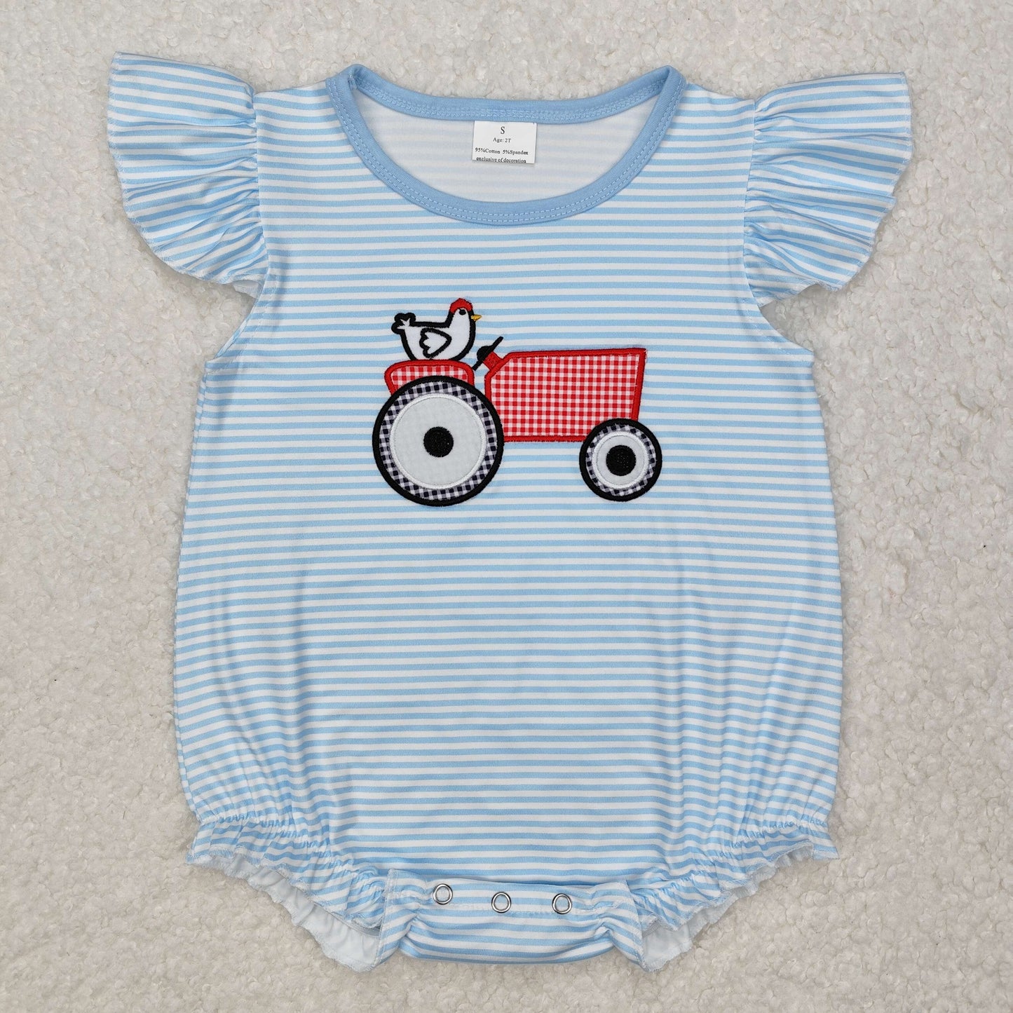 SR2407 Chicken Tractor Blue Striped Vest Bodysuit