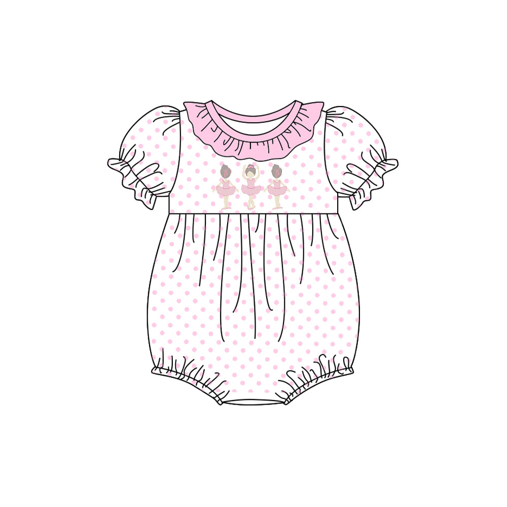 SR2414 Ballet Pink Lace Polka Dot White Tank Bodysuit D 4.5