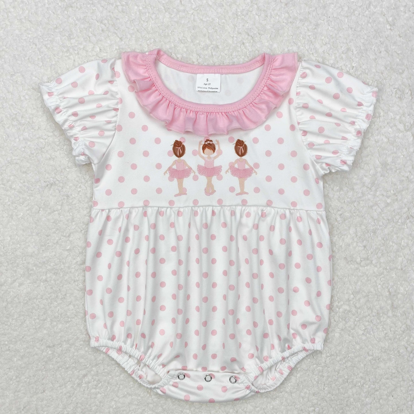 SR2414 Ballet Pink Lace Polka Dot White Tank Bodysuit D 4.5