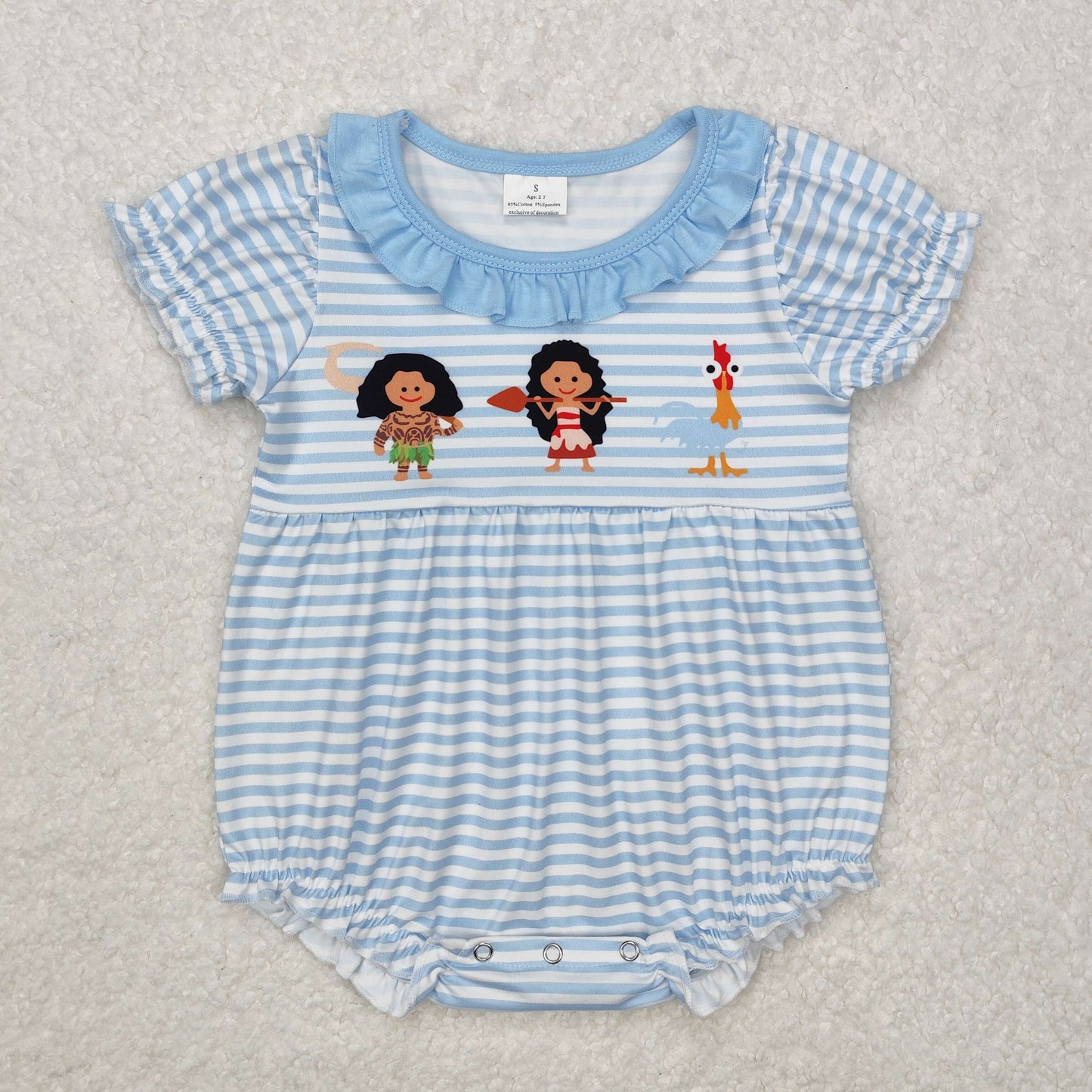 SR2419 Cartoon girl chick striped blue lace short sleeve jumpsuit