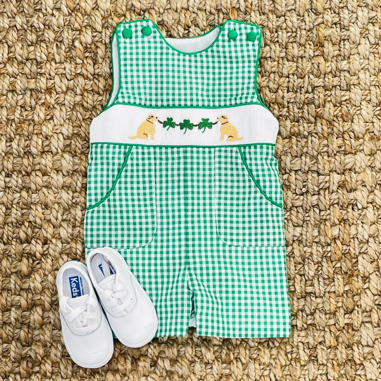 presalen SR2424 Puppy Clover Green Plaid Sleeveless Bodysuit 2024 12.10