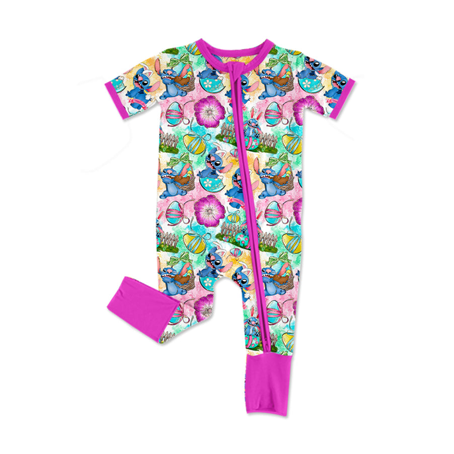 CUSTOM Easter Egg Stitch Rose Red Zipper Short Sleeve Bodysuit D 5.20