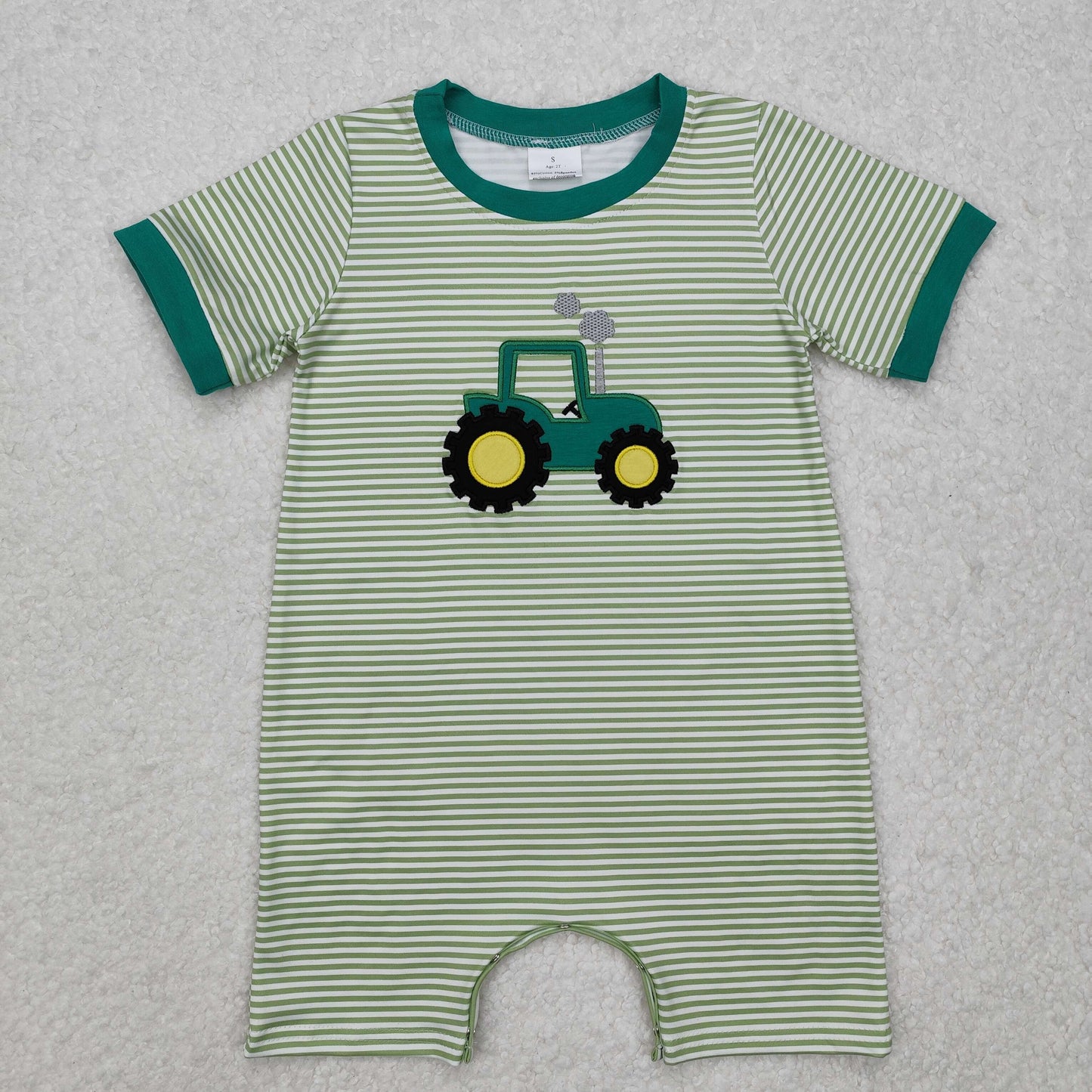 SR2431 Farm Tractor Green Striped Short Sleeve Bodysuit D 4.7