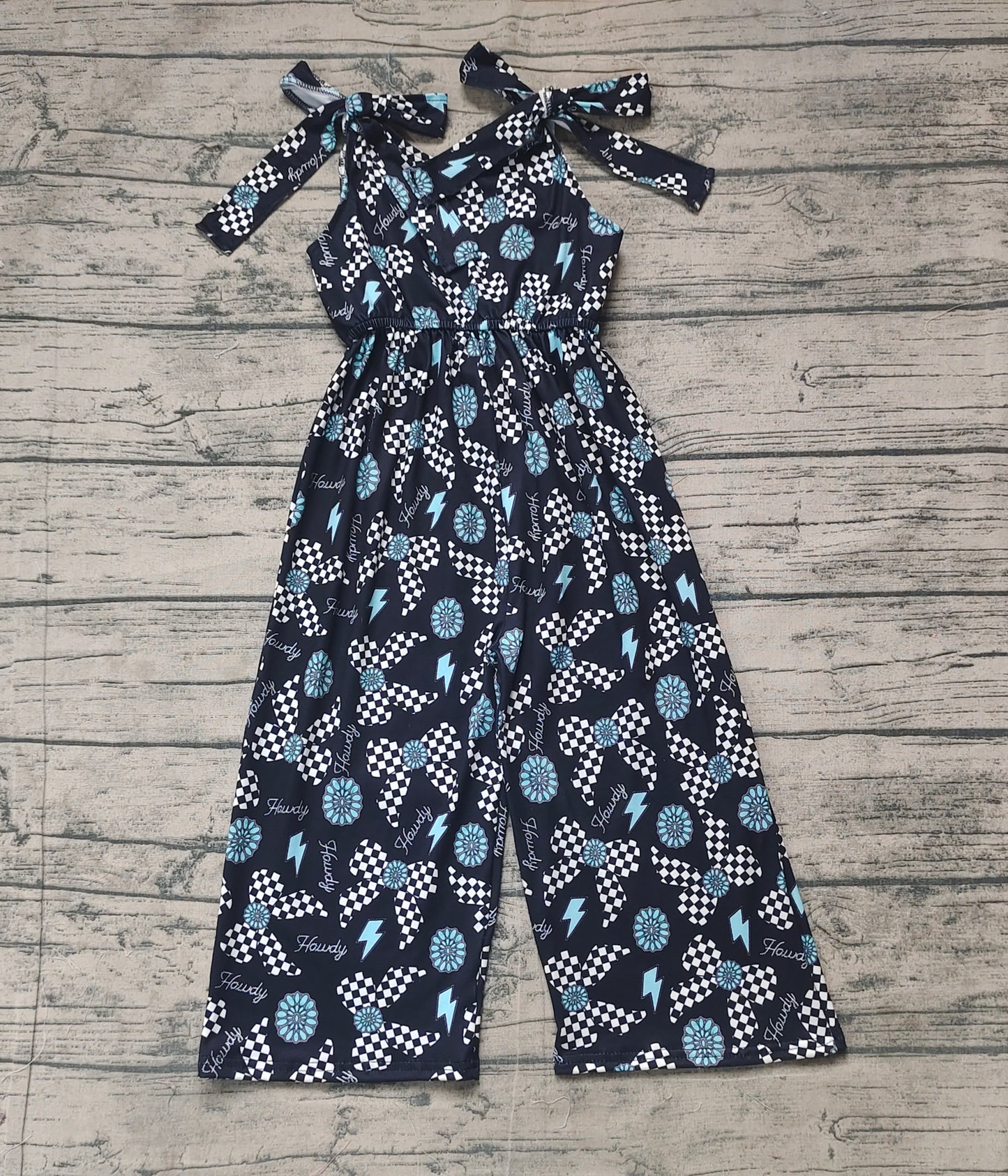 SR2466 Baby Girls Straps Western Howdy Turquoise Jumpsuits D 4.14