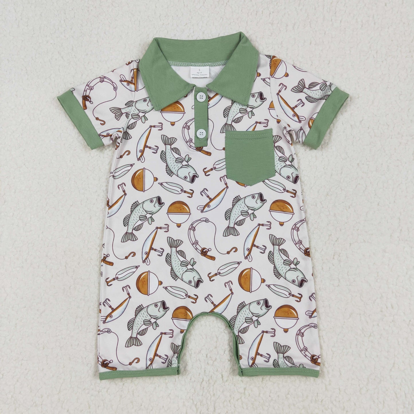 SR2472 Baby Infant Boys Fishing Pocket Short Sleeve Rompers D 4.16