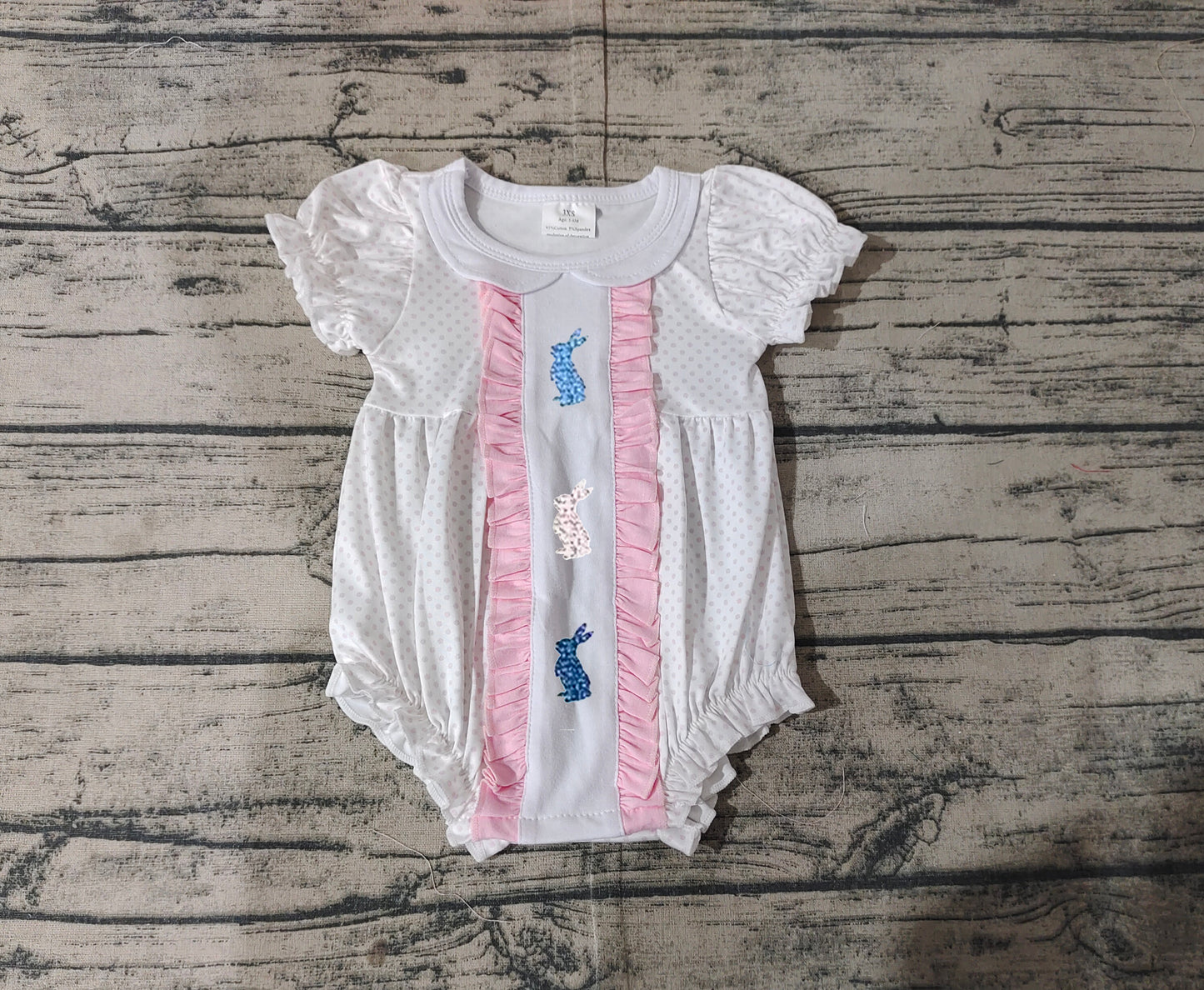 SR2545 Baby Infant Girls Easter Rabbits Polka Dots Rompers D 3.15