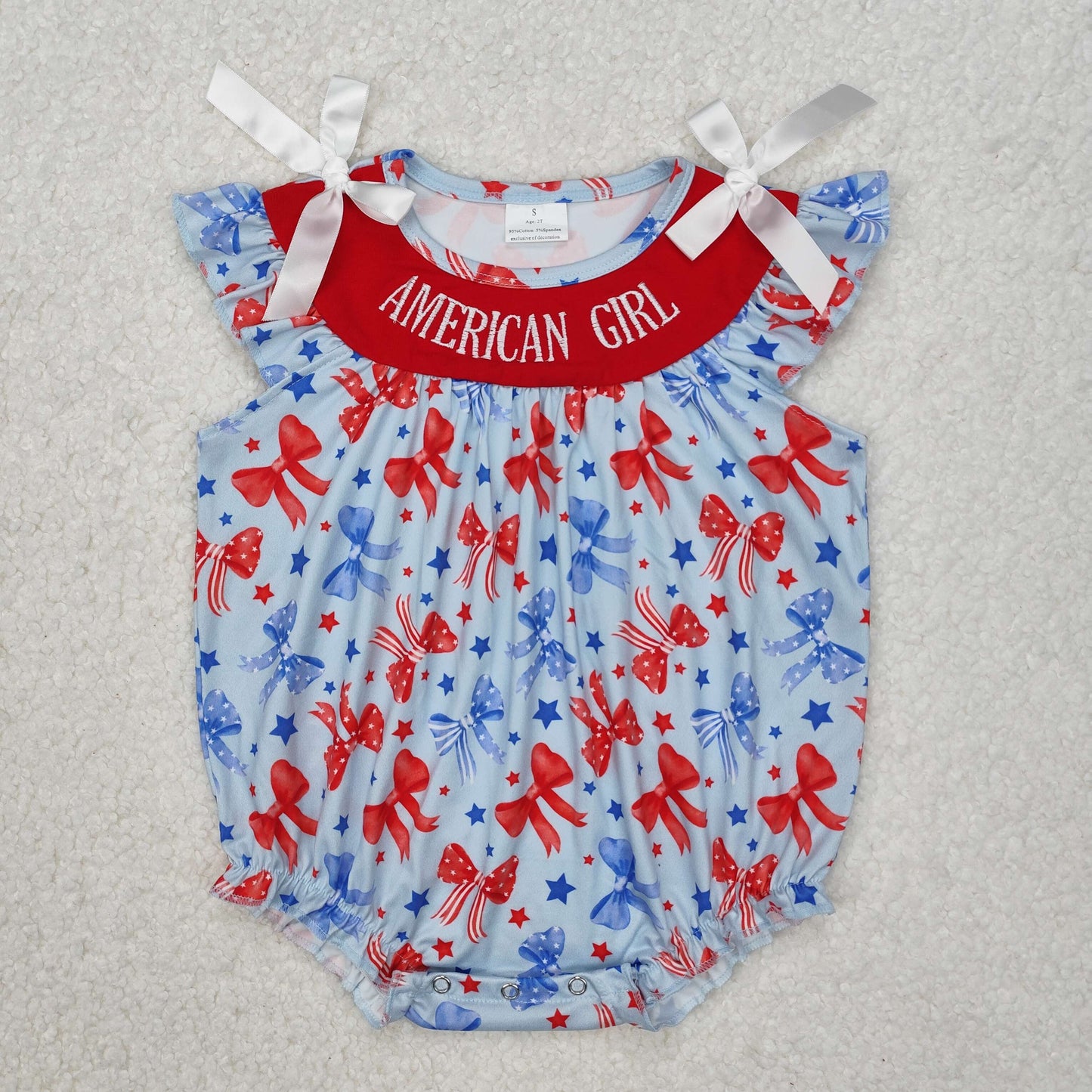 SR2589 Embroidery Baby Infant Girls American Girl Bows Rompers D 3.10