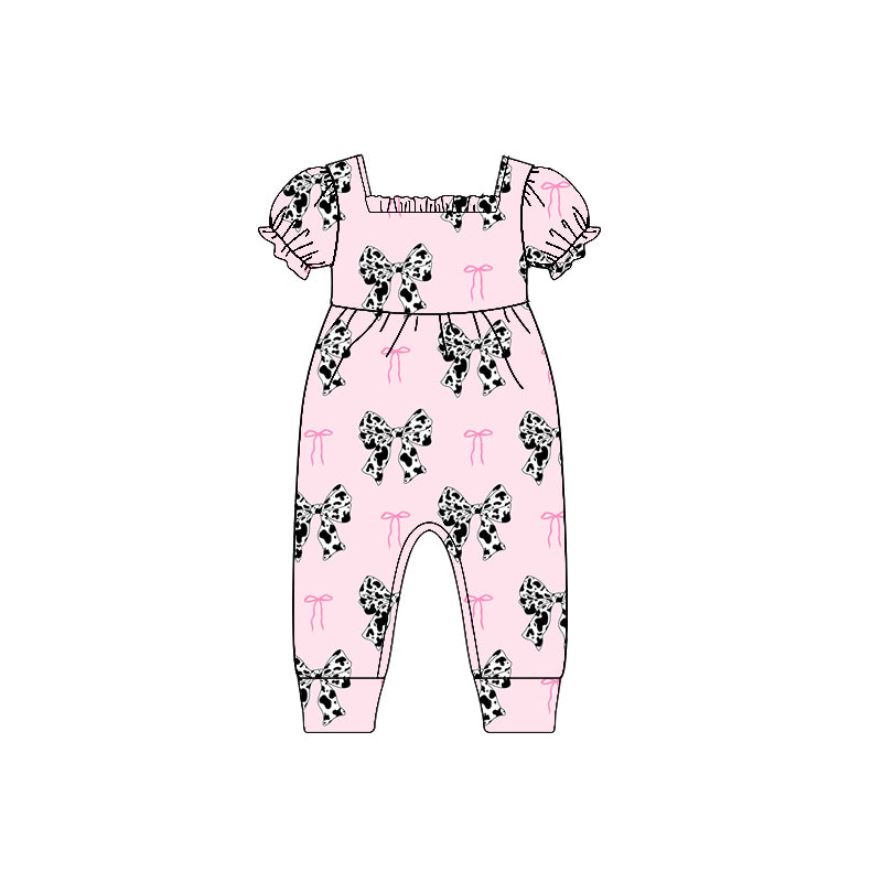 presale SR2601 Baby Infant Girls Western Cow Print Bow Rompers 2025 1.4