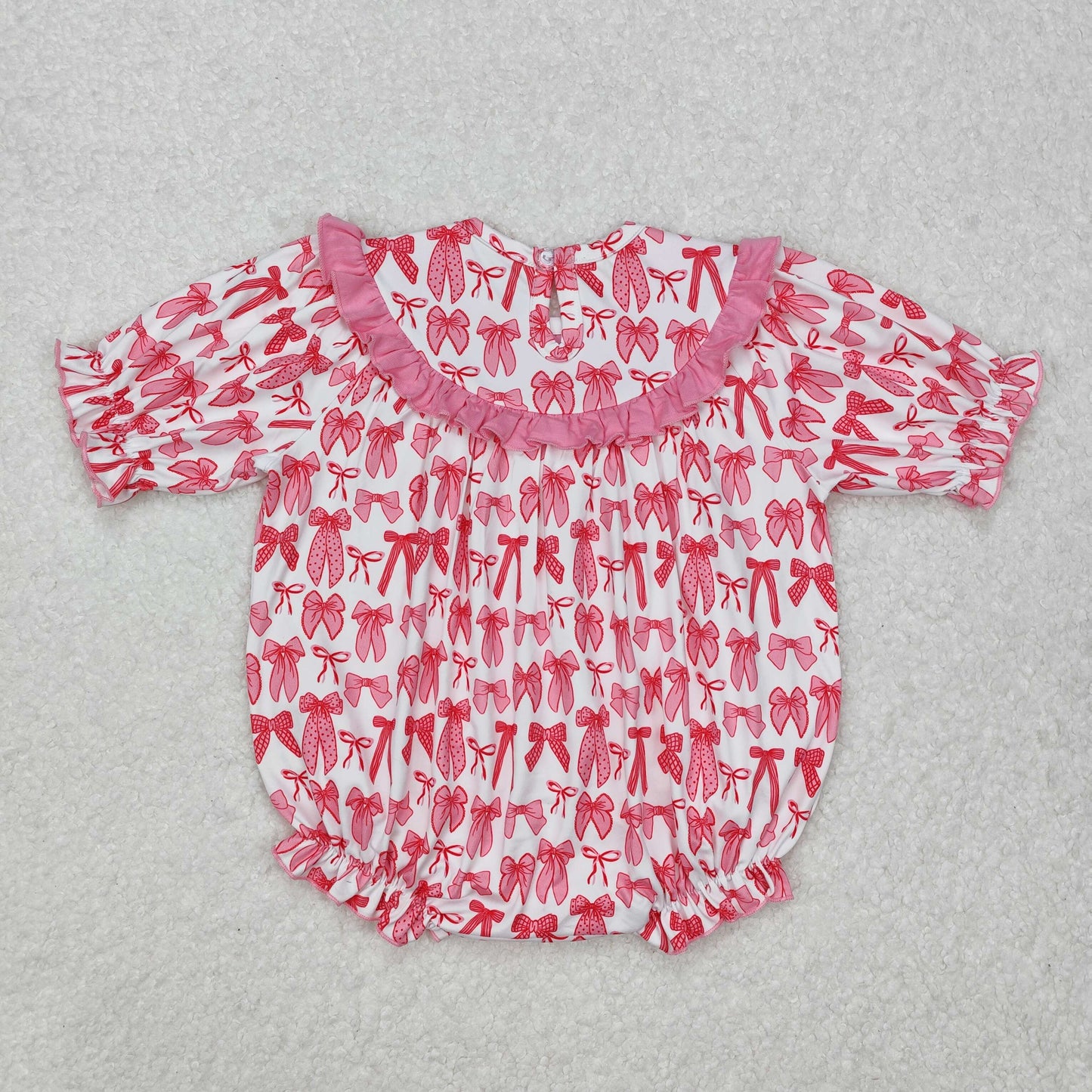 SR2620 Embroidered mama's bestie bow pattern pink and white short-sleeved bodysuit