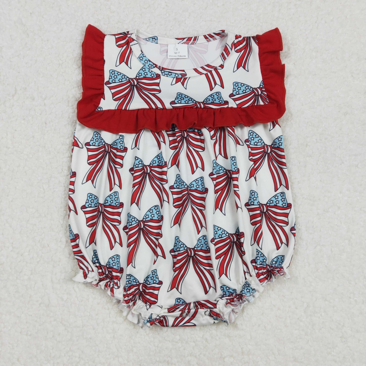 SR2664 Baby Infant Girls 4th Of July Flag Coquette Bow Romper