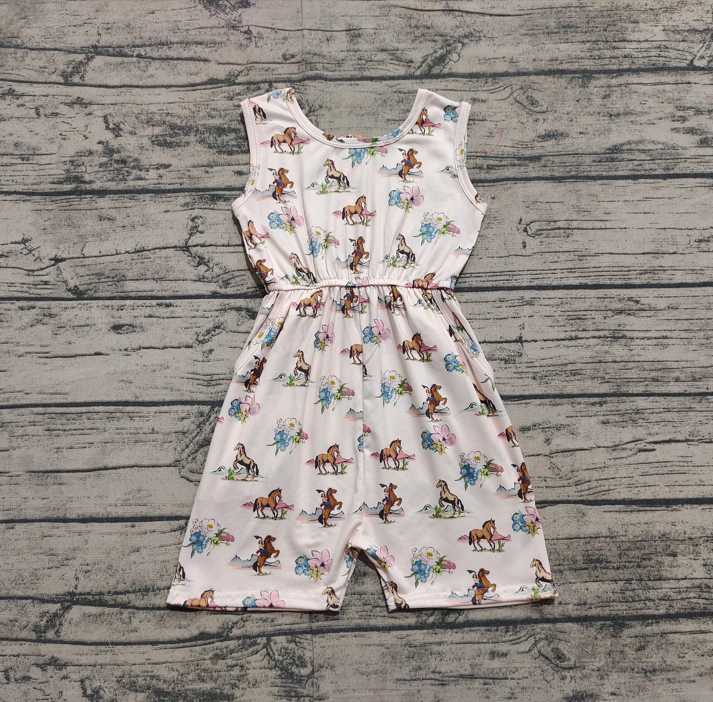 SR2695 Baby Girls Western Rodeo Horse Flowers Pockets Jumpsuits D 3.21