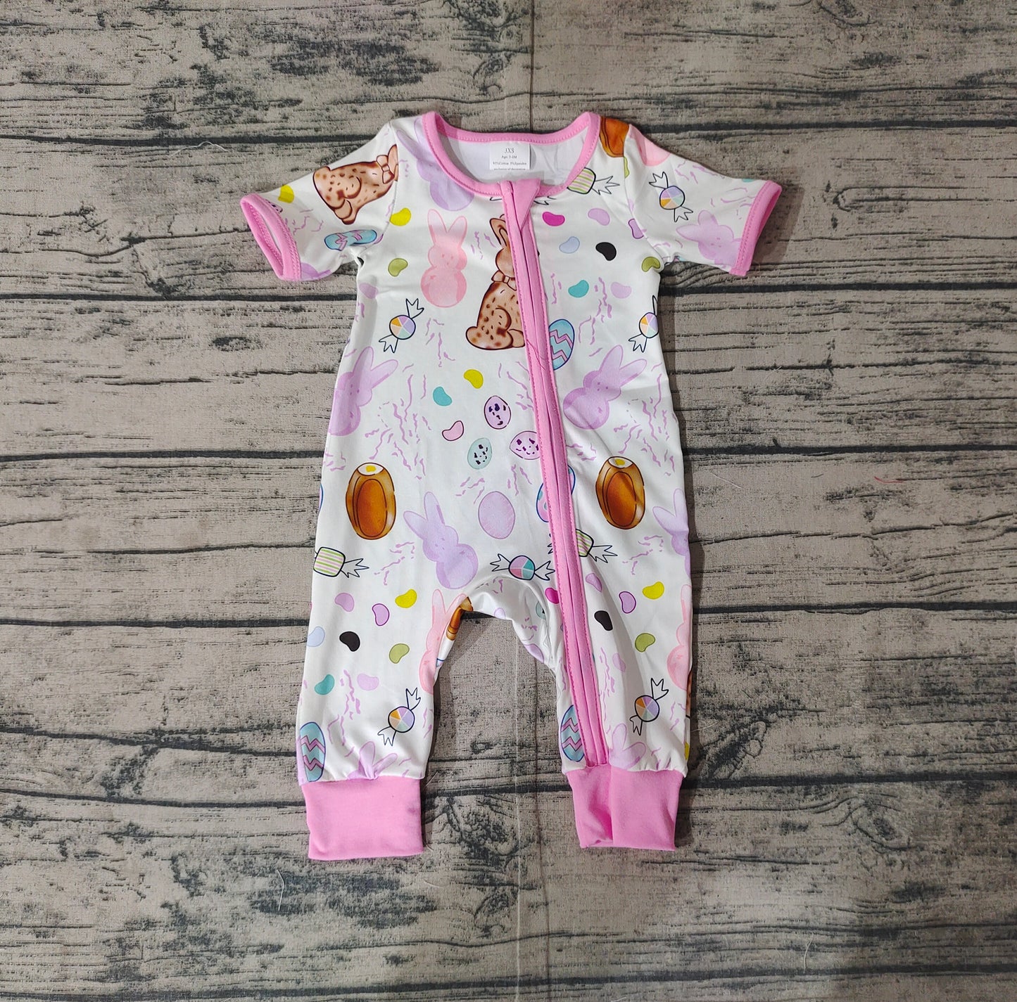 SR2712 Baby Infant Girls Pink Easter Rabbits Zip Rompers D 3.6