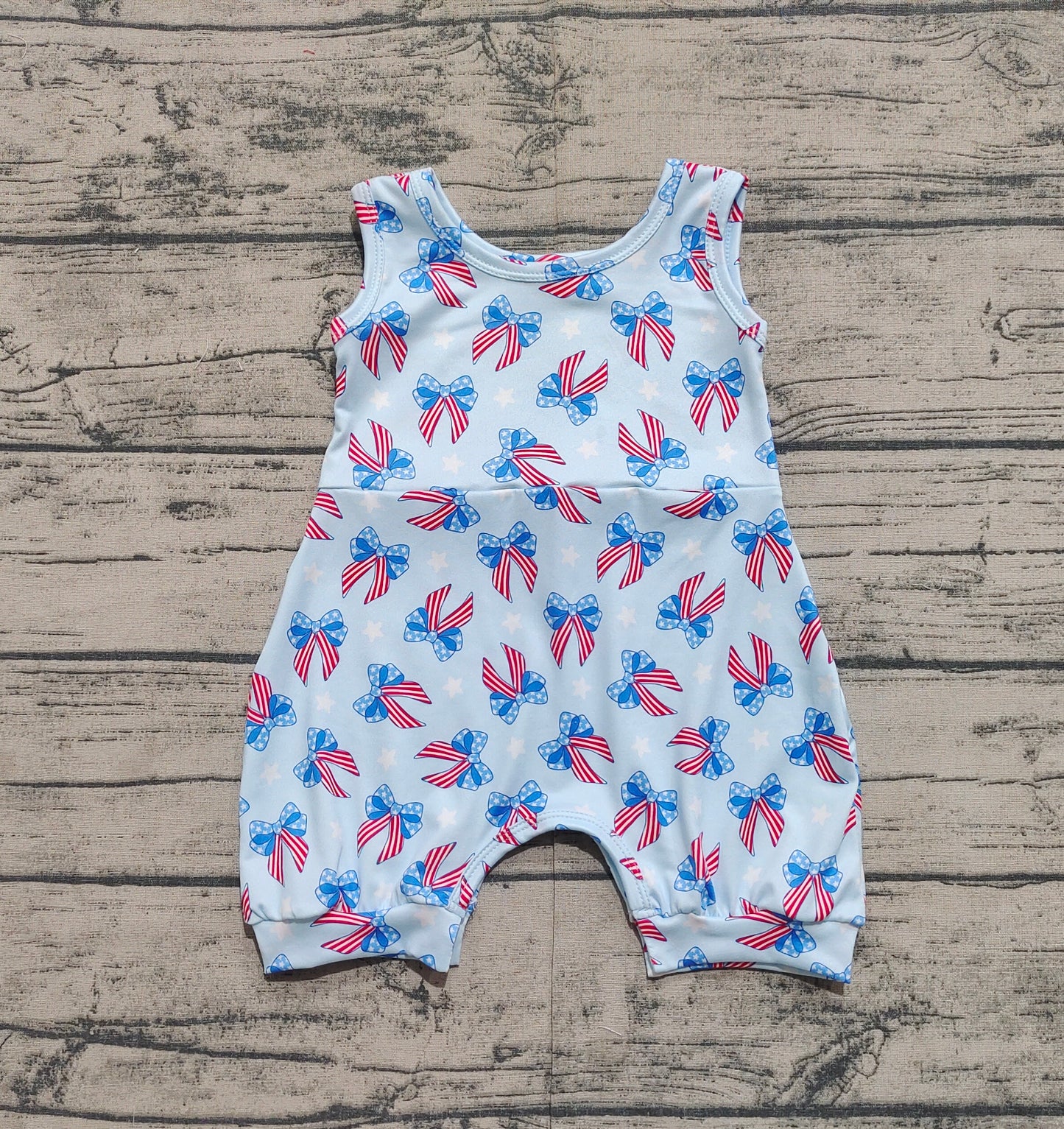 SR2729 Baby Infant Girls 4th Of July Bows Summer Rompers D 3.17