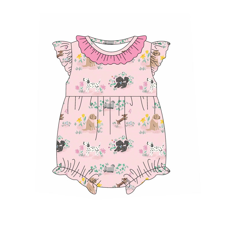 presale SR2753 Baby Infant Girls Pink Animal Dogs Rompers D 2.11