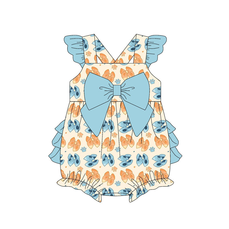 presale SR2760 Baby Infant Girls Dogs Bows Ruffles Rompers D 2.13