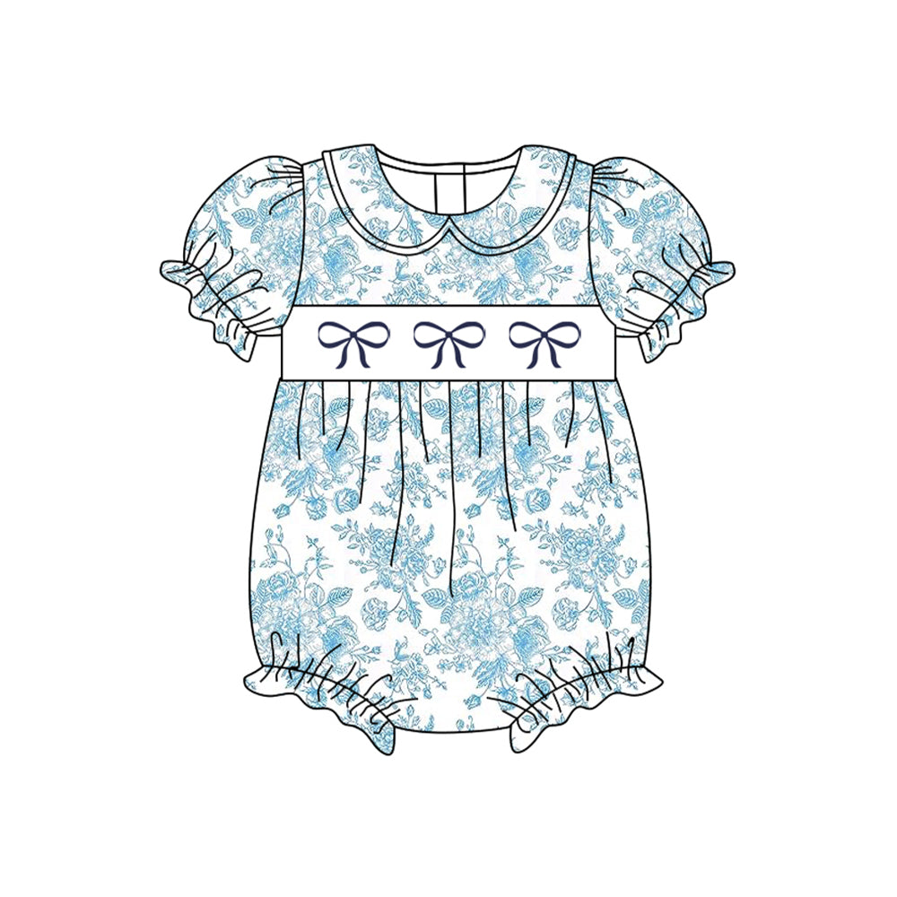 SR2784 Baby Infant Girls Blue Flowers Bows Rompers D 3.21