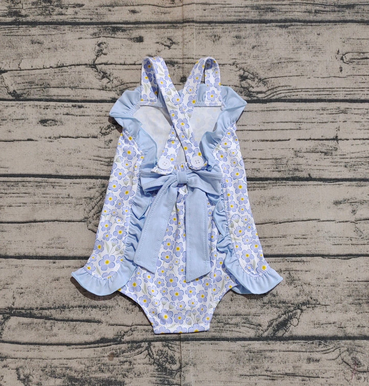 SR2791 Baby Infant Girls Blue Flowers Straps Rompers D 3.27