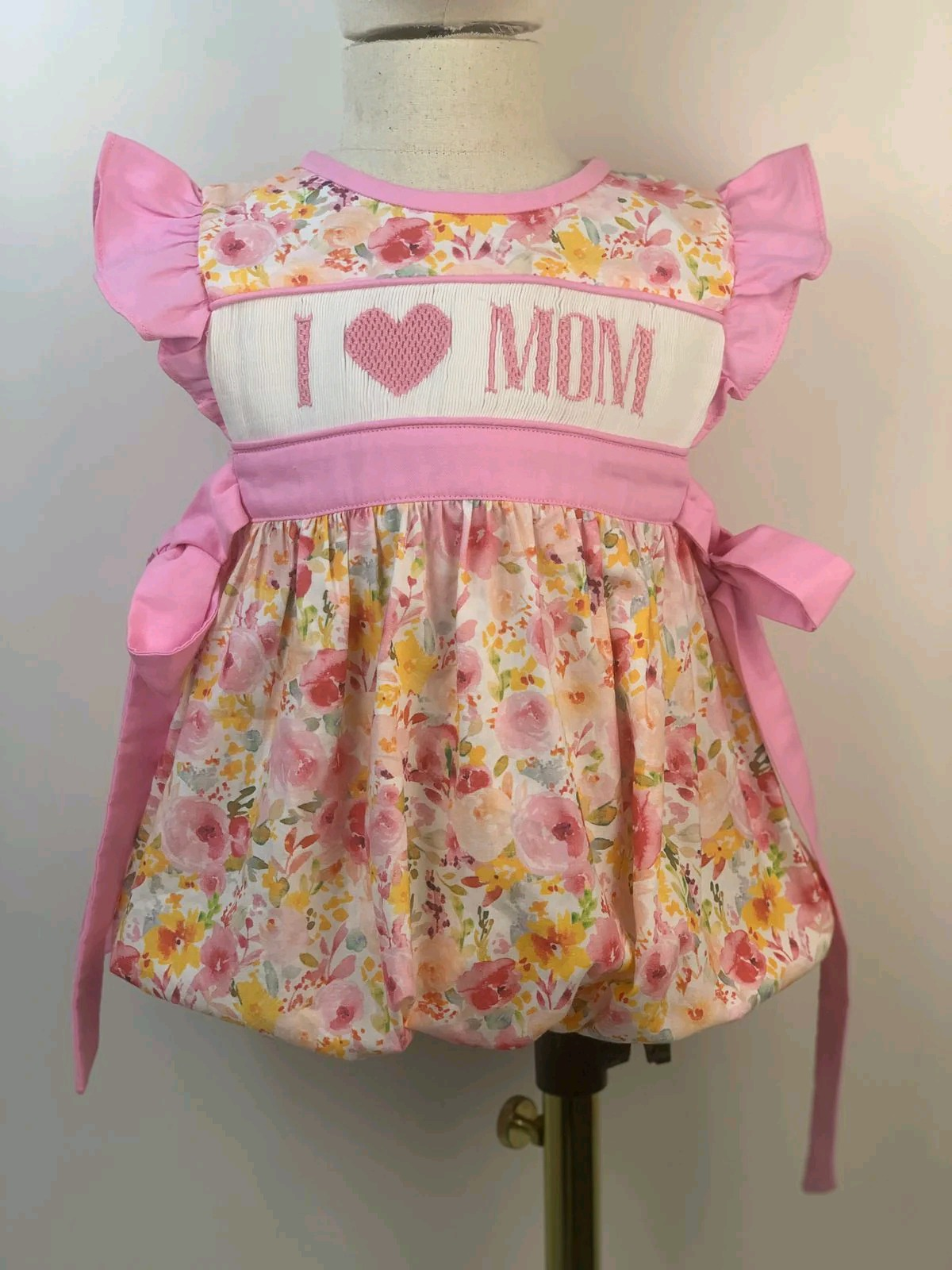 presale SR2793 Baby Infant Girls I Love Mom Pink Flowers Bows Rompers 2025 2.17