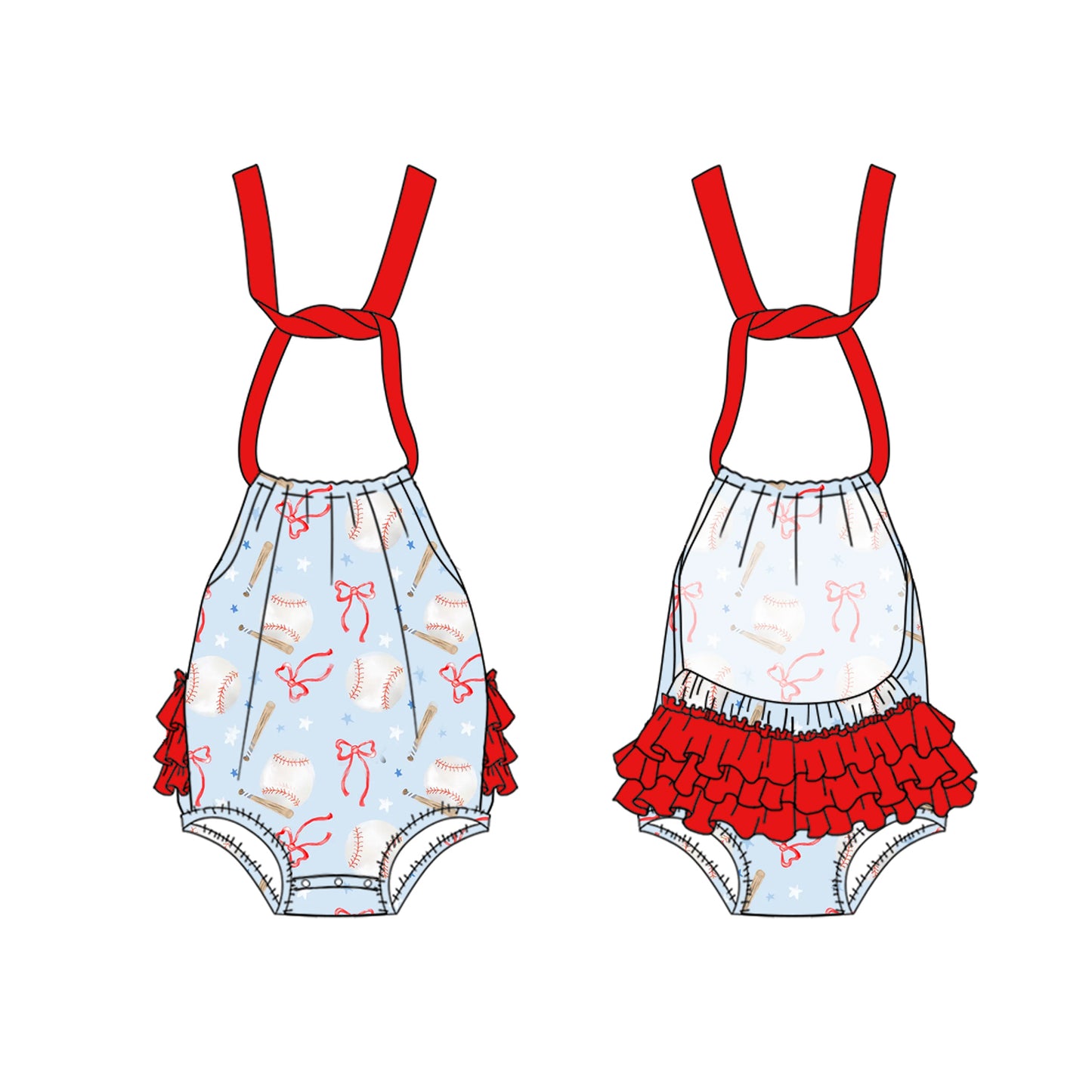 presale SR2795 Baby Infant Girls Baseball Bows Halter Rompers 2025 2.17