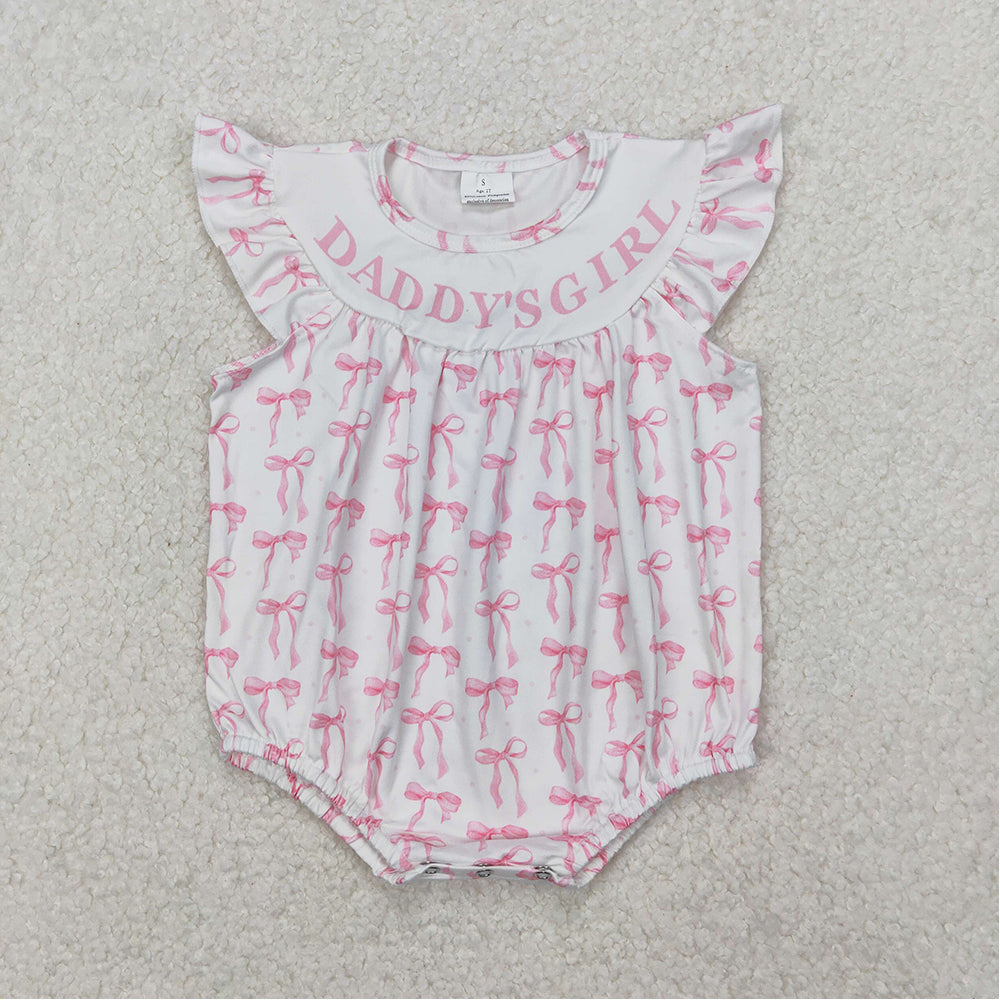 SR2806 Baby Infant Girls Daddy's Girl Bows Flutter Sleeve Rompers D 3.21